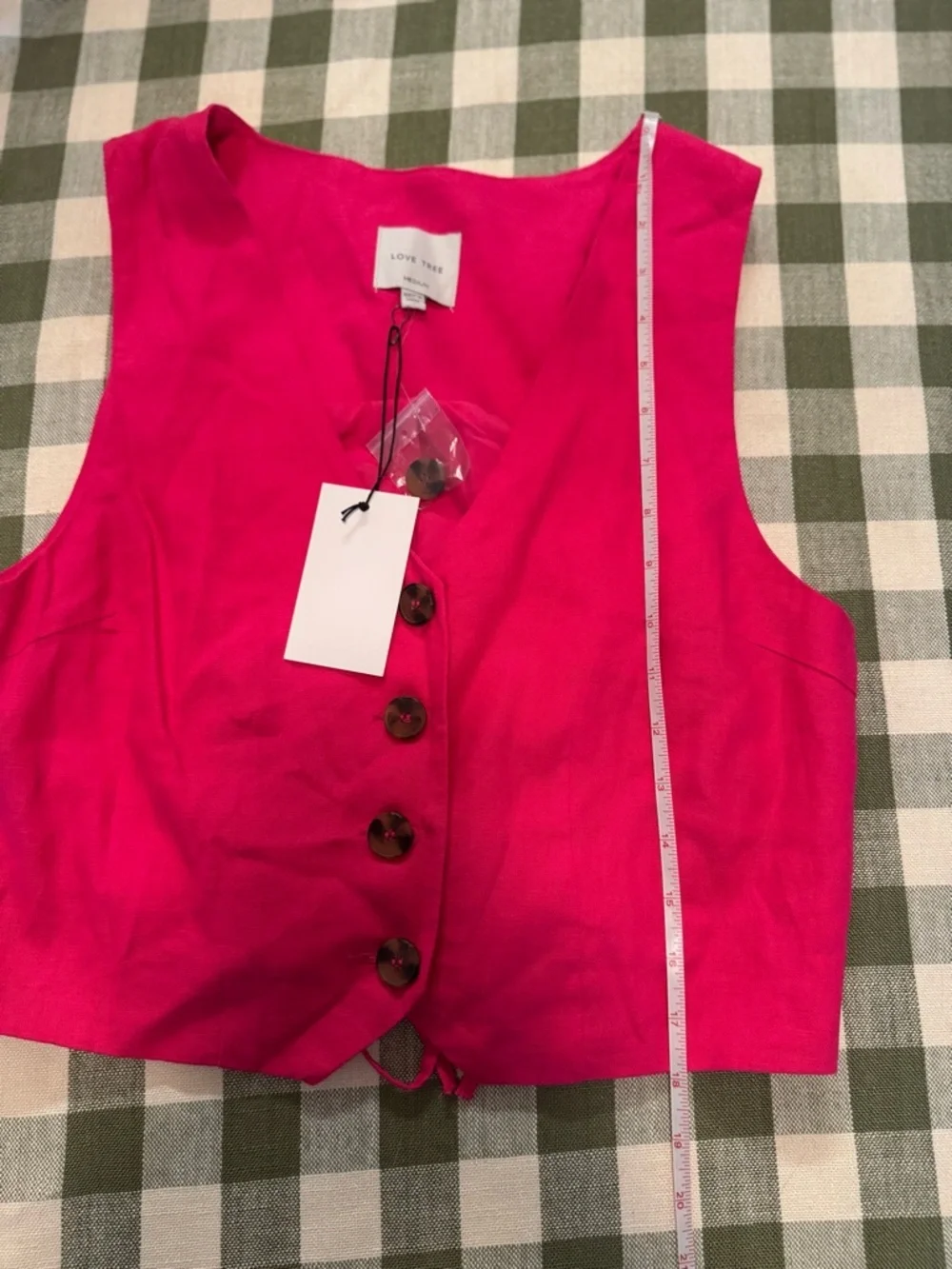 Love Tree Hot Pink Linen Blend V-Neck Button Vest - Picture 6 of 8